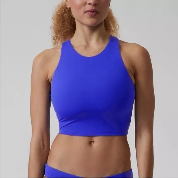 Athleta Conscious Crop Bikini Top Yacht Blue Size Large NWT Modest D-DD - Picture 5 of 9
